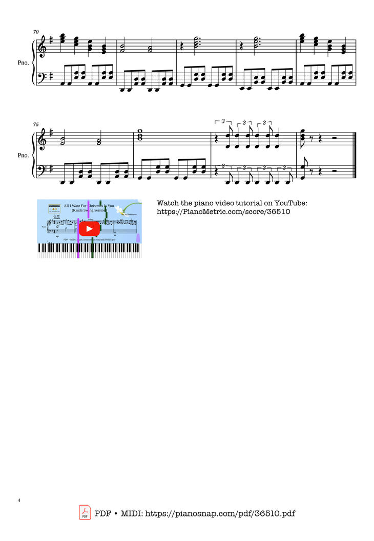 Page 4 of the piano sheet music PDF Piano - All I Want For Christmas Is You - Mariah Carey Piano by Marriah Carrey