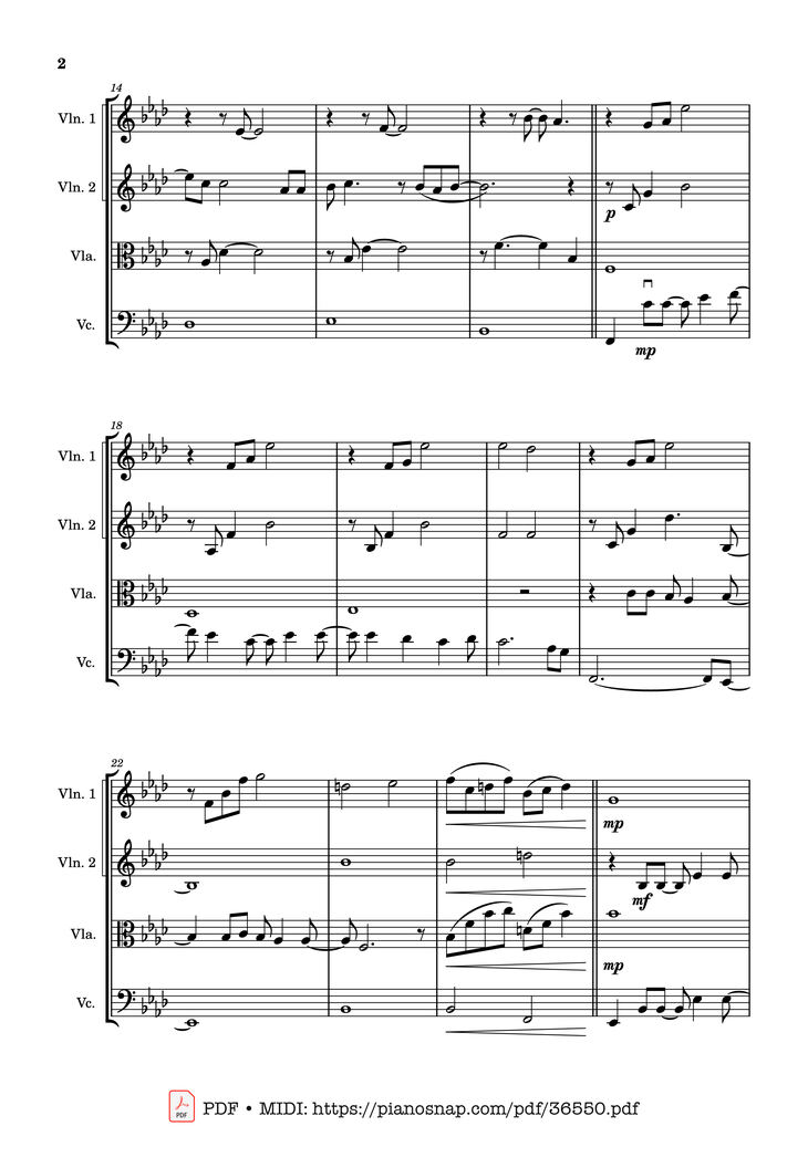 Page 2 of the piano sheet music PDF - Let It Go - string quartet Violin by Walt Disney