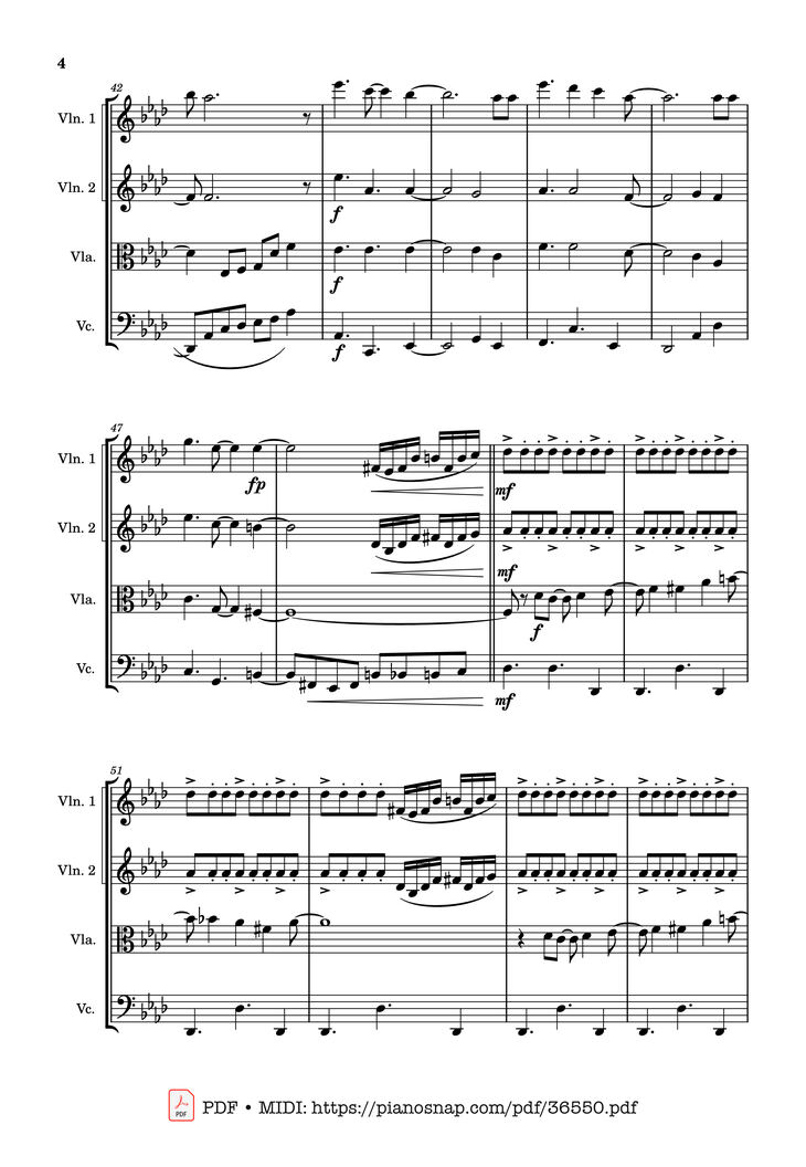 Page 4 of the piano sheet music PDF - Let It Go - string quartet Violin by Walt Disney