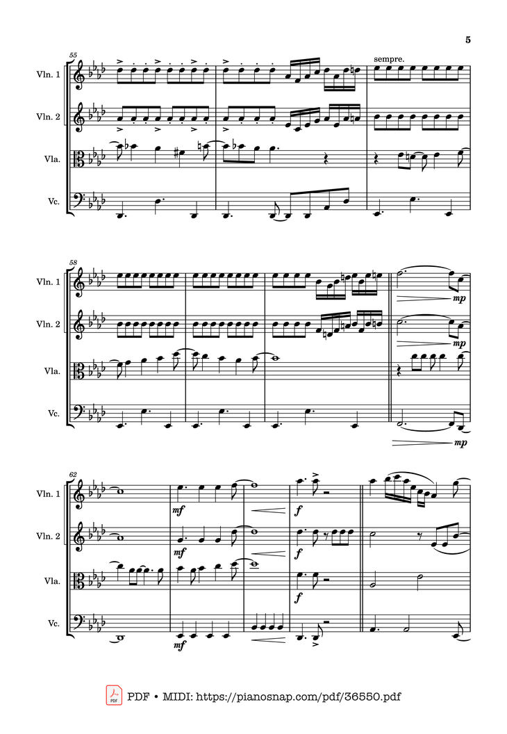 Page 5 of the piano sheet music PDF - Let It Go - string quartet Violin by Walt Disney