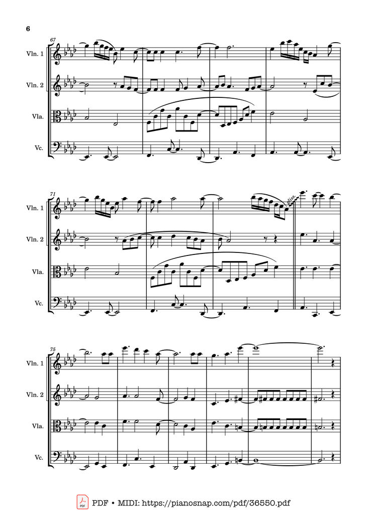 Page 6 of the piano sheet music PDF - Let It Go - string quartet Violin by Walt Disney