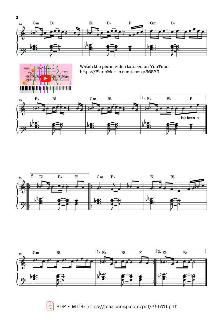 Page 2 of the piano sheet music PDF Piano - See You Again (Solo Piano) by Wiz Khalifa
