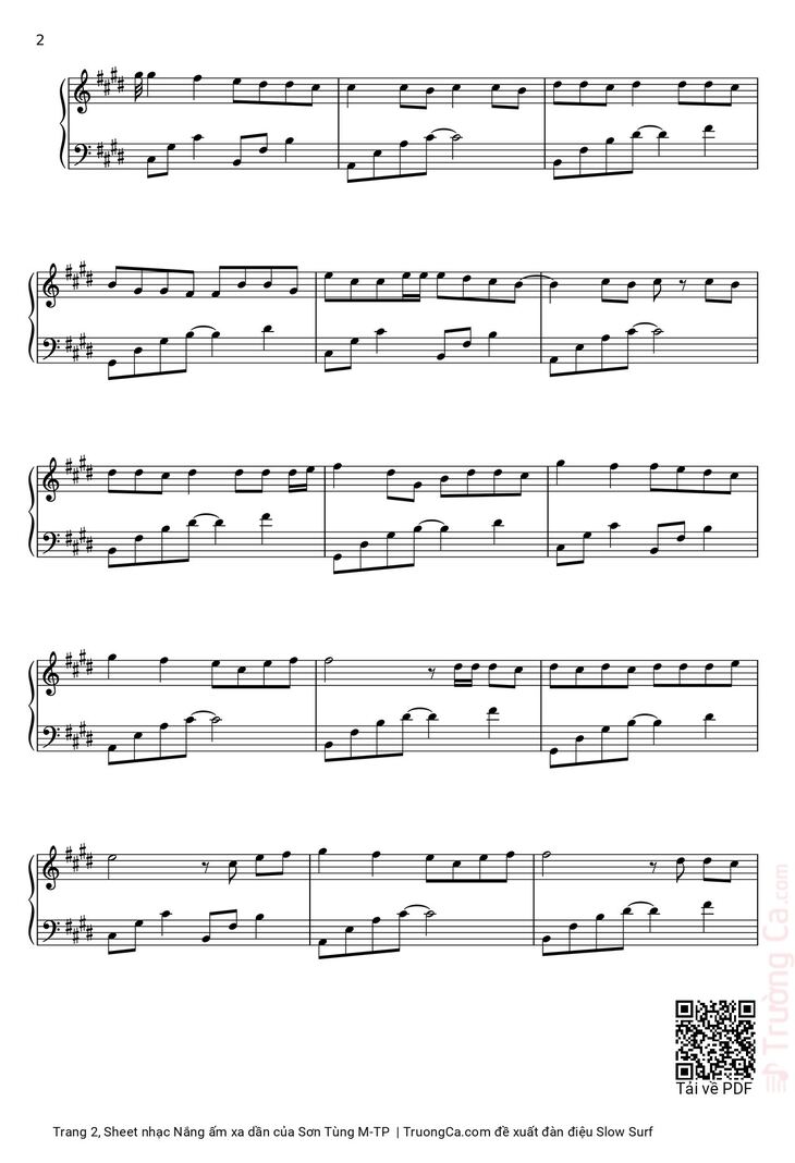 Page 2 of the piano sheet music PDF Piano - Nắng ấm xa dần by Sơn Tùng M-TP