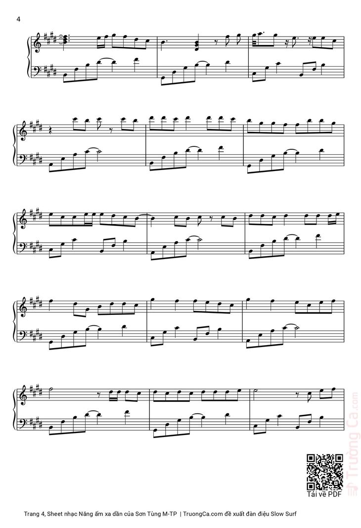 Page 4 of the piano sheet music PDF Piano - Nắng ấm xa dần by Sơn Tùng M-TP