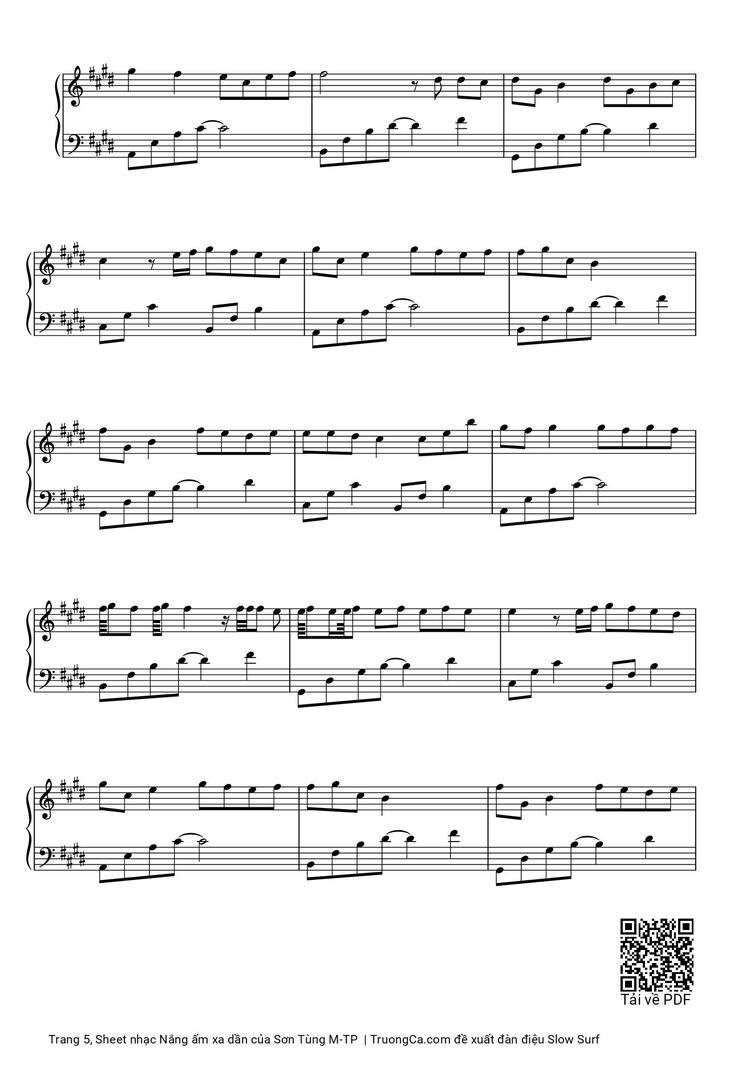 Page 5 of the piano sheet music PDF Piano - Nắng ấm xa dần by Sơn Tùng M-TP