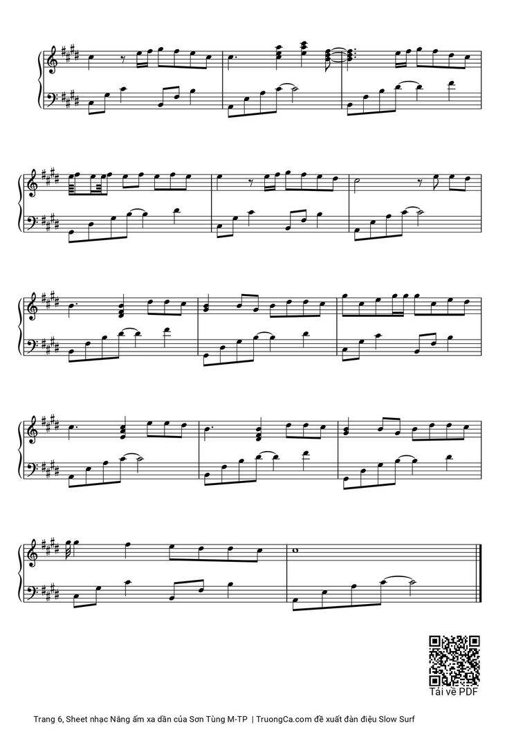 Page 6 of the piano sheet music PDF Piano - Nắng ấm xa dần by Sơn Tùng M-TP