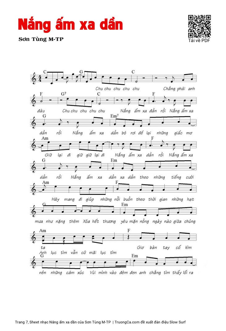 Page 7 of the piano sheet music PDF Piano - Nắng ấm xa dần by Sơn Tùng M-TP