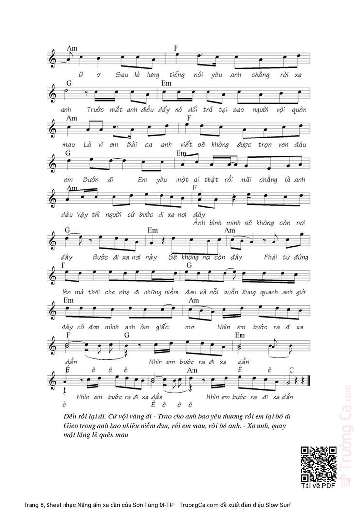 Page 8 of the piano sheet music PDF Piano - Nắng ấm xa dần by Sơn Tùng M-TP