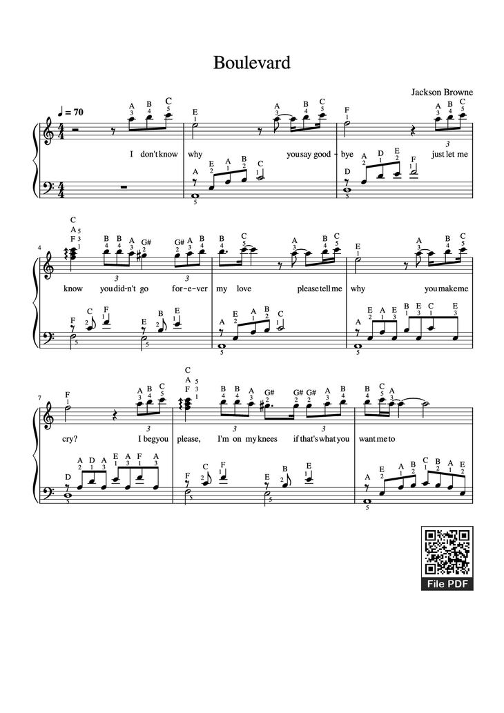 Page 1 of the piano sheet music PDF Piano - Boulevard by Dan Byrd