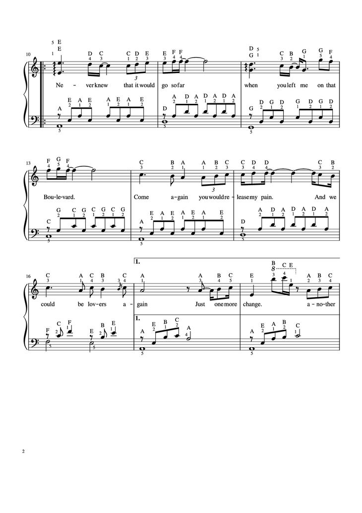 Page 2 of the piano sheet music PDF Piano - Boulevard by Dan Byrd