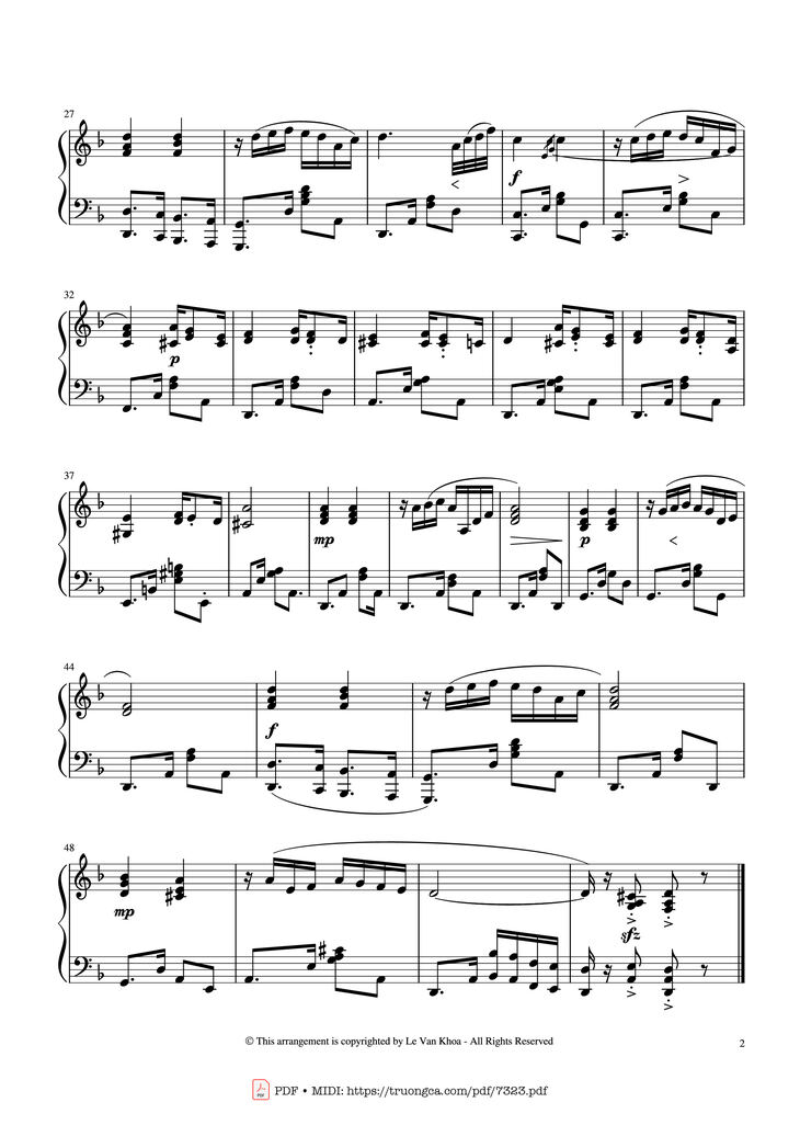 Page 2 of the piano sheet music PDF - Đêm Đông Piano Solo by Nguyễn Văn Thương