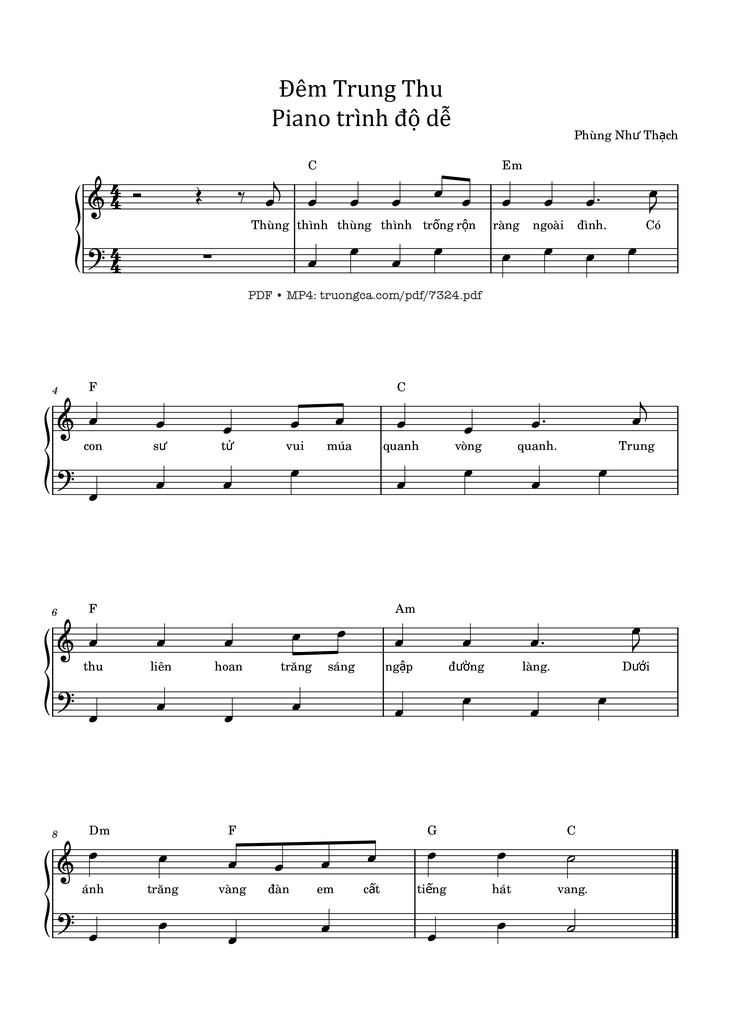 Page 1 of the piano sheet music PDF Piano - Đêm Trung Thu Piano trình độ dễ by Phùng Như Thạch