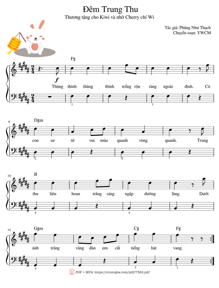 Page 2 of the piano sheet music PDF Piano - Đêm Trung Thu Piano trình độ dễ by Phùng Như Thạch