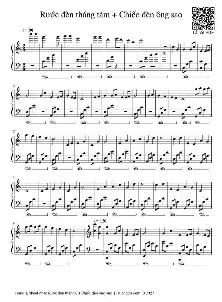 Page 1 of the piano sheet music PDF - Rước đèn tháng 8 + Chiếc đèn ông sao Piano solo liên khúc by Phạm Tuyên