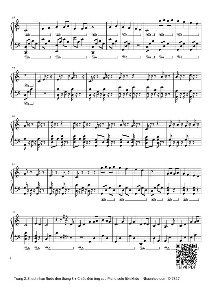 Page 2 of the piano sheet music PDF - Rước đèn tháng 8 + Chiếc đèn ông sao Piano solo liên khúc by Phạm Tuyên