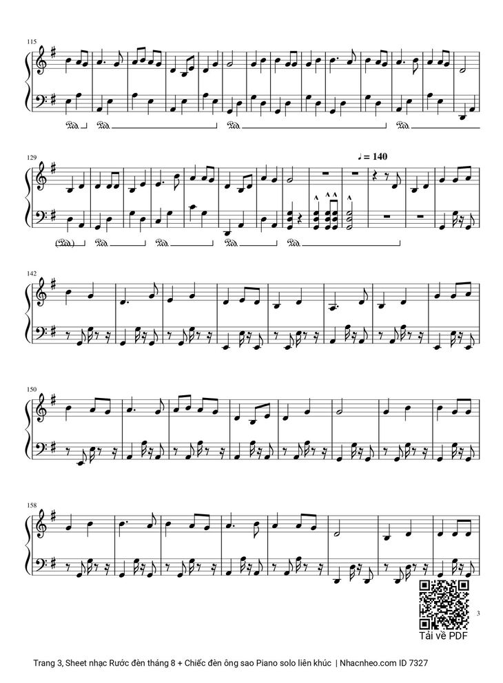 Page 3 of the piano sheet music PDF - Rước đèn tháng 8 + Chiếc đèn ông sao Piano solo liên khúc by Phạm Tuyên