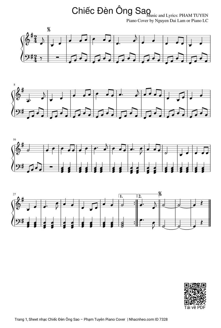 Page 1 of the piano sheet music PDF - Chiếc Đèn Ông Sao Piano solo by Phạm Tuyên