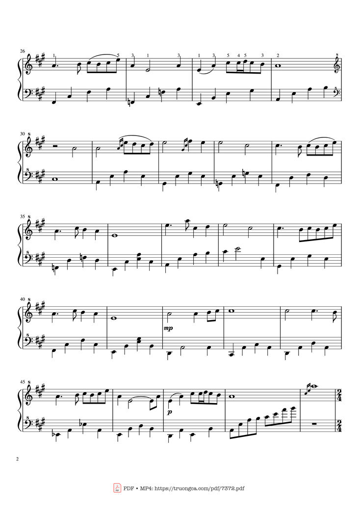 Page 2 of the piano sheet music PDF - Bèo dạt mây trôi Piano cover theo Anh Khang, Quang Thắng by Dân ca Bắc Bộ