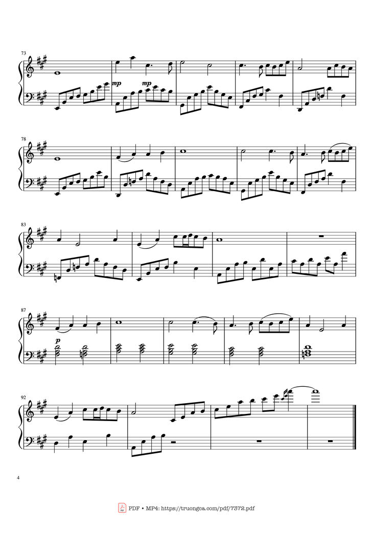 Page 4 of the piano sheet music PDF - Bèo dạt mây trôi Piano cover theo Anh Khang, Quang Thắng by Dân ca Bắc Bộ