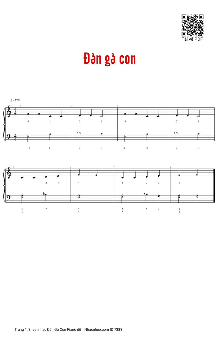 Page 1 of the piano sheet music PDF - Đàn Gà Con Piano dễ by Nhạc Pháp
