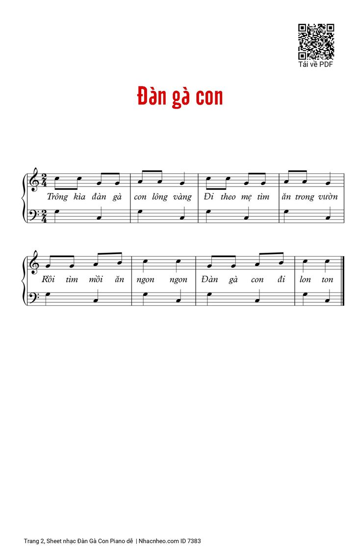 Page 2 of the piano sheet music PDF - Đàn Gà Con Piano dễ by Nhạc Pháp