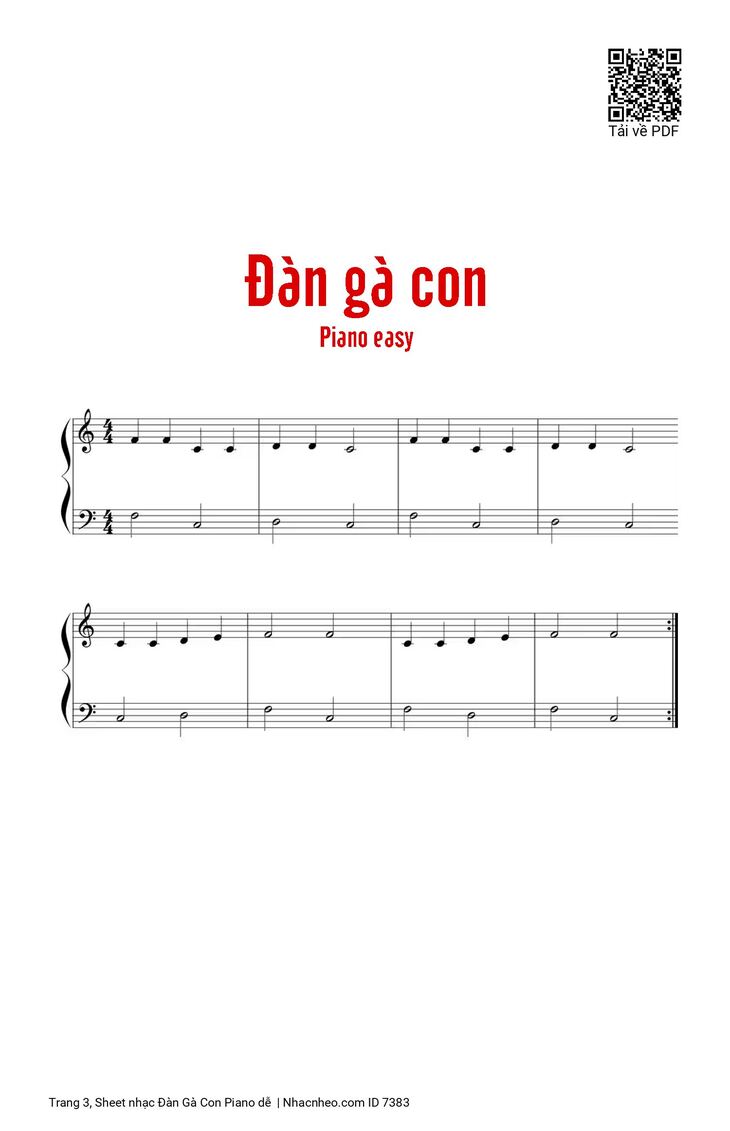 Page 3 of the piano sheet music PDF - Đàn Gà Con Piano dễ by Nhạc Pháp