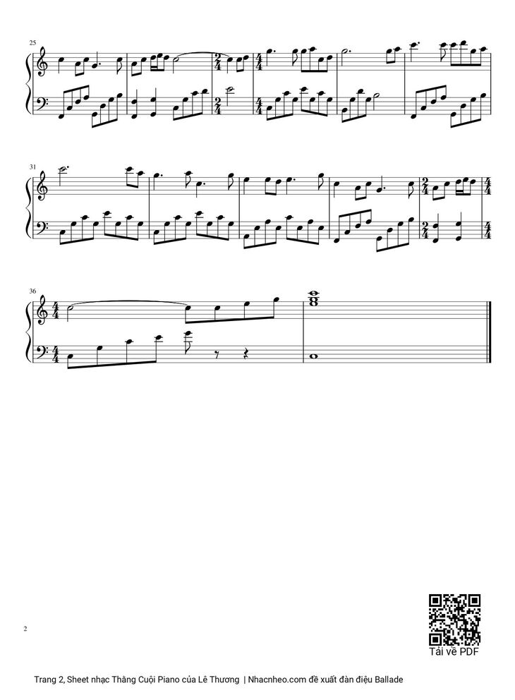 Page 2 of the piano sheet music PDF - Thằng Cuội Piano by Lê Thương
