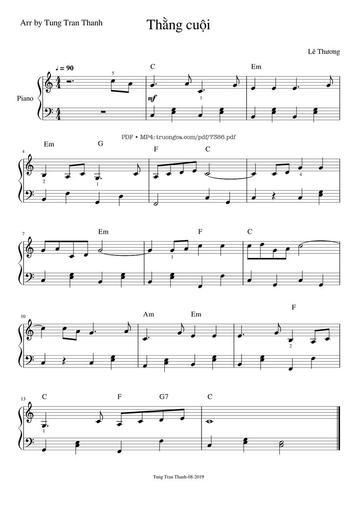 Page 1 of the piano sheet music PDF - Thằng cuội Piano bản easy by Lê Thương