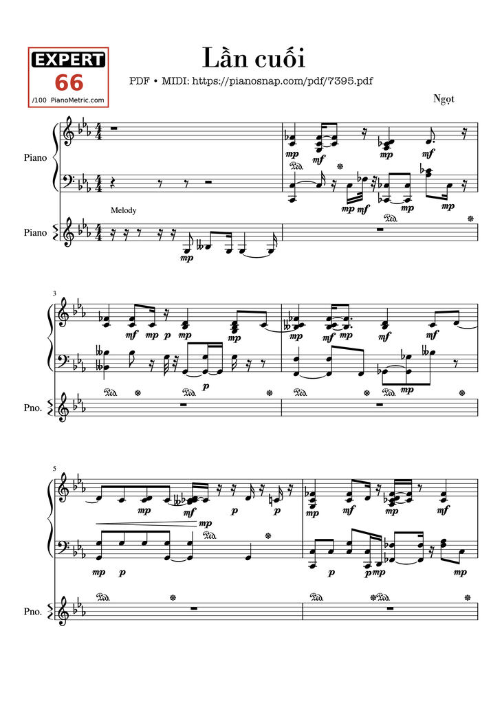 Sheet music - Lần cuối Piano đệm hát page 1