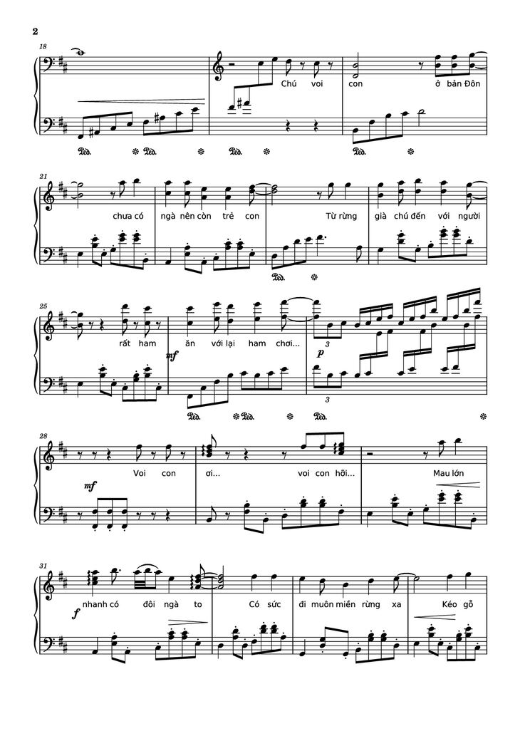 Page 2 of the piano sheet music PDF Piano - Mashup Chú voi con ở bản Đôn + Một lần Thôi + Anh cứ đi đi + Cầu Vồng Khuyết mashup Piano by Phạm Tuyên
