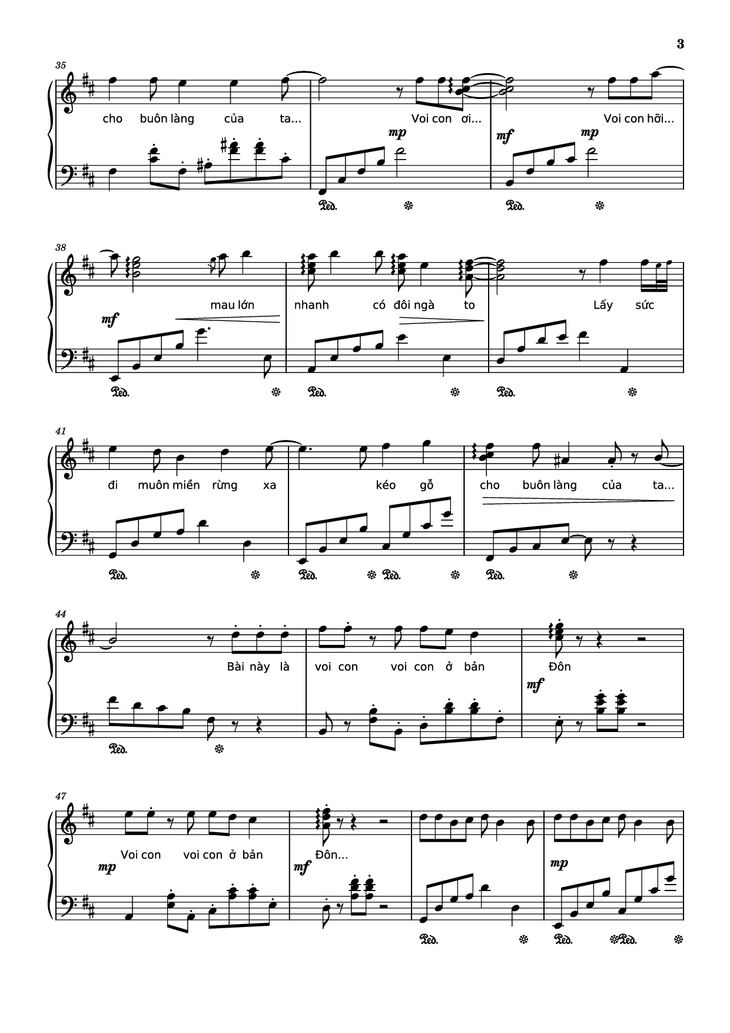 Page 3 of the piano sheet music PDF Piano - Mashup Chú voi con ở bản Đôn + Một lần Thôi + Anh cứ đi đi + Cầu Vồng Khuyết mashup Piano by Phạm Tuyên
