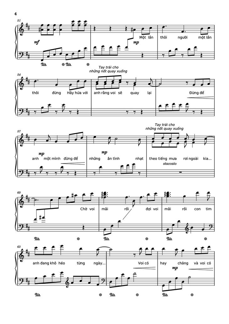Page 4 of the piano sheet music PDF Piano - Mashup Chú voi con ở bản Đôn + Một lần Thôi + Anh cứ đi đi + Cầu Vồng Khuyết mashup Piano by Phạm Tuyên
