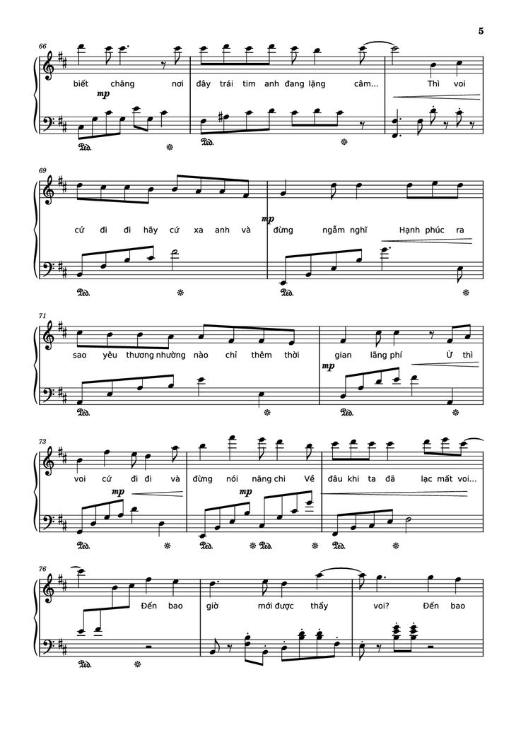 Page 5 of the piano sheet music PDF Piano - Mashup Chú voi con ở bản Đôn + Một lần Thôi + Anh cứ đi đi + Cầu Vồng Khuyết mashup Piano by Phạm Tuyên