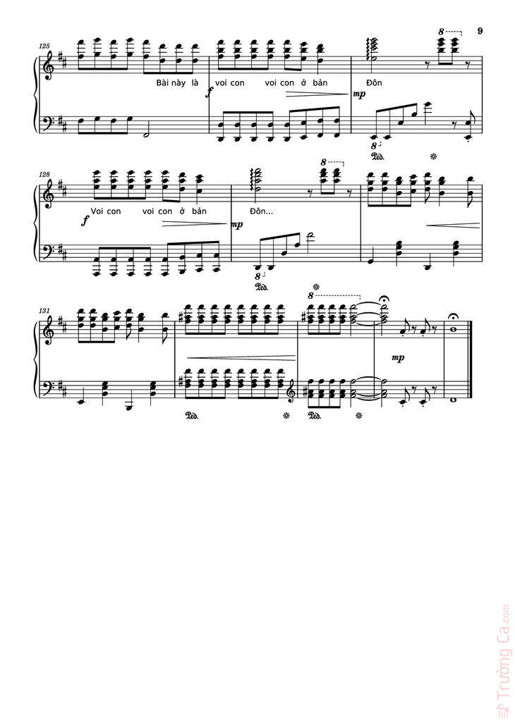 Page 9 of the piano sheet music PDF Piano - Mashup Chú voi con ở bản Đôn + Một lần Thôi + Anh cứ đi đi + Cầu Vồng Khuyết mashup Piano by Phạm Tuyên