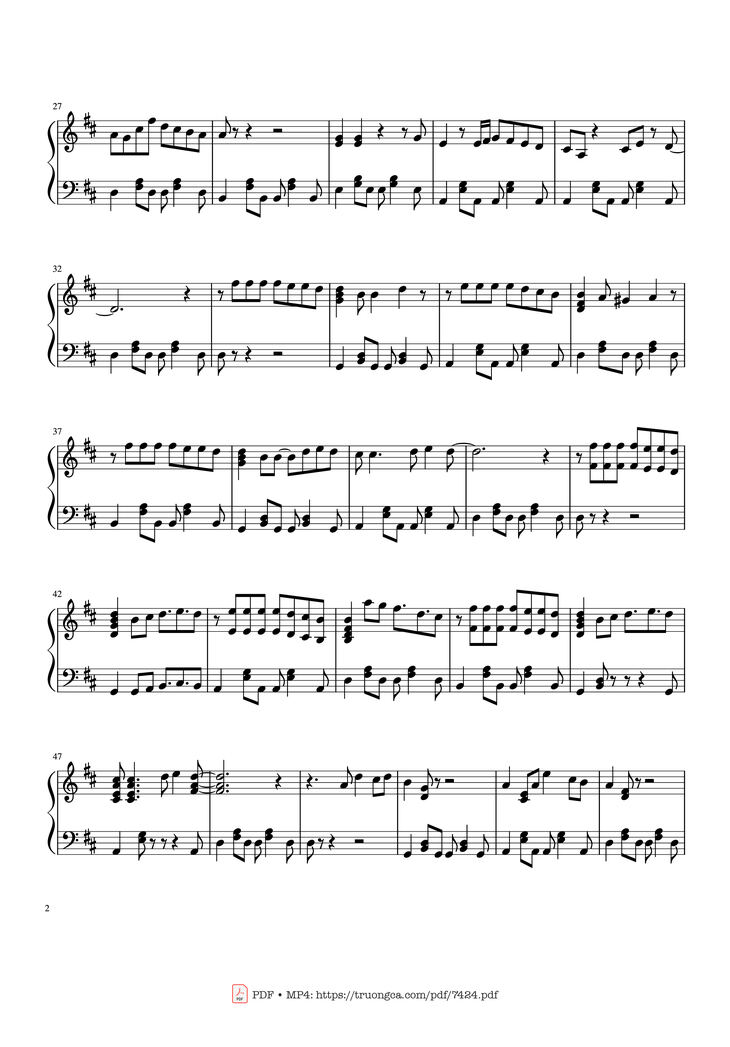 Page 2 of the piano sheet music PDF - Feliz Navidad Piano Solo by José Feliciano