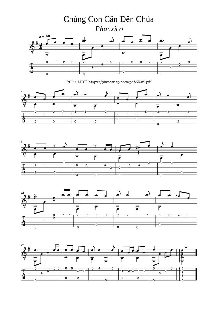 Page 1 of the piano sheet music PDF - Chúng Con Cần Đến Chúa Guitar TAB by NS Phanxico