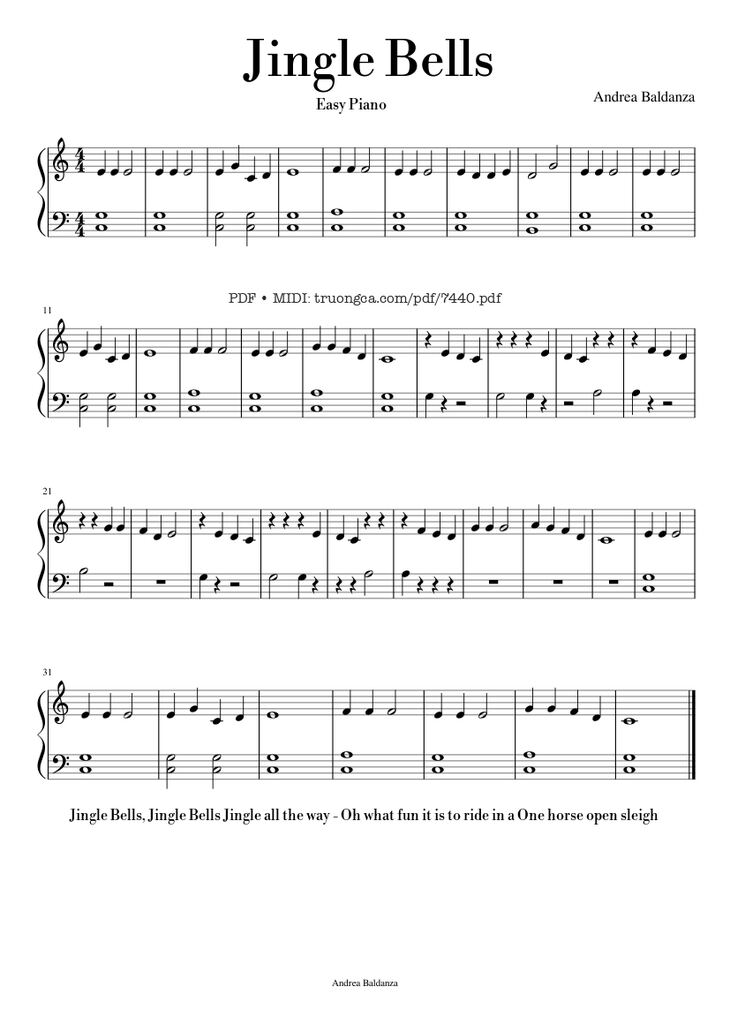 Page 1 of the piano sheet music PDF - Jingle Bells Piano EASY by James Pierpont
