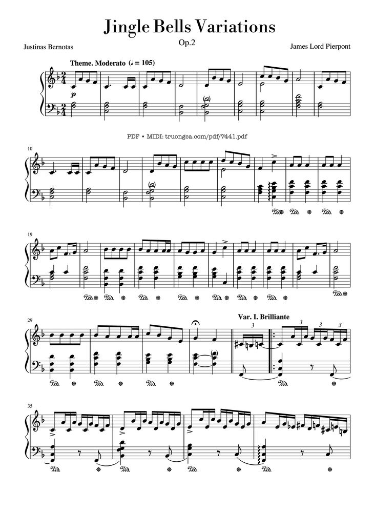 Page 1 of the piano sheet music PDF - Jingle Bells Variations Piano by Nhạc Ngoại