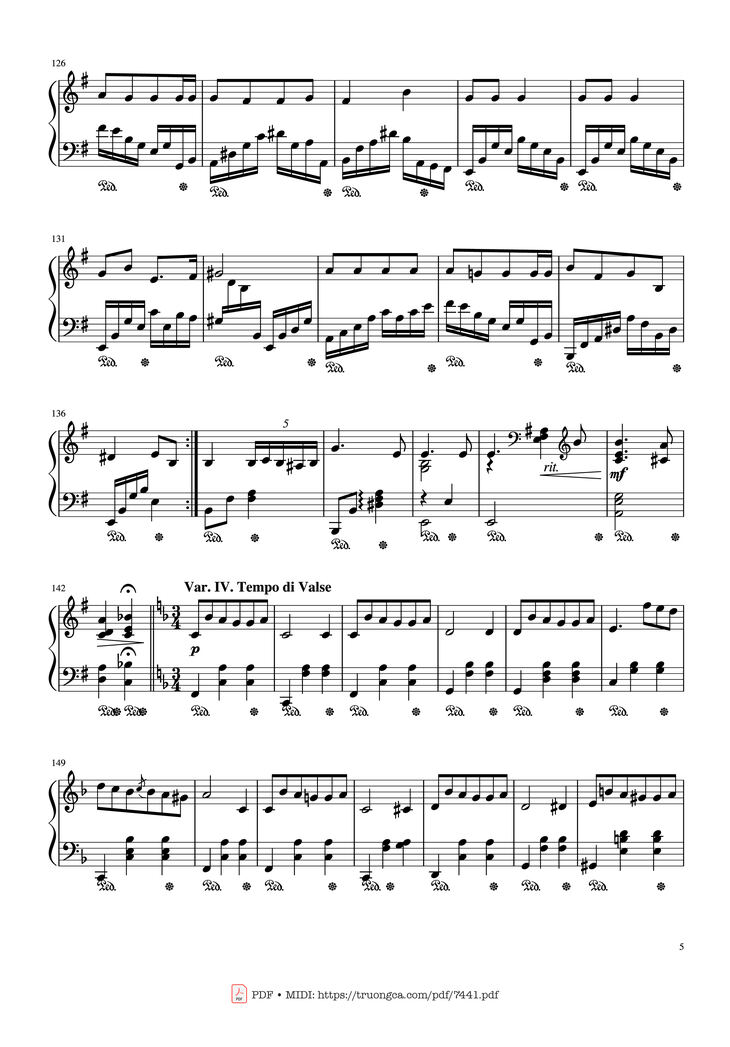 Page 5 of the piano sheet music PDF - Jingle Bells Variations Piano by Nhạc Ngoại