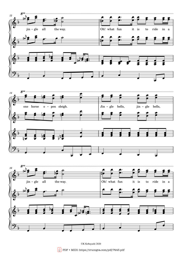 Page 3 of the piano sheet music PDF Piano - Jingle Bells Piano 4 hands by James Pierpont