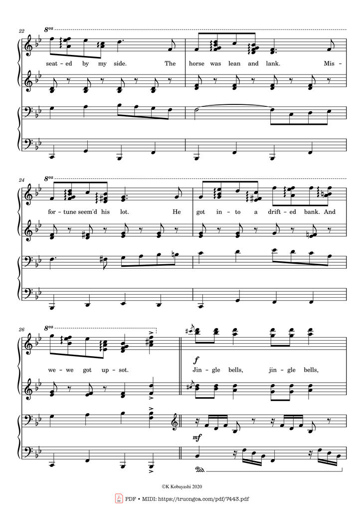 Page 5 of the piano sheet music PDF Piano - Jingle Bells Piano 4 hands by James Pierpont