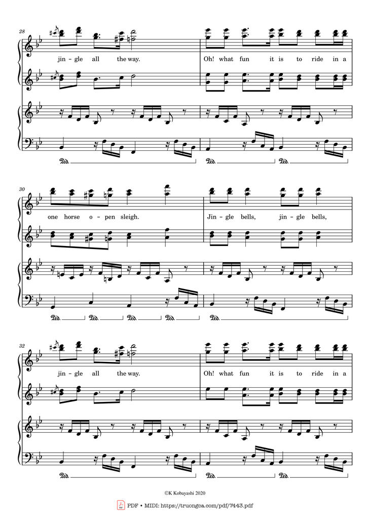 Page 6 of the piano sheet music PDF Piano - Jingle Bells Piano 4 hands by James Pierpont