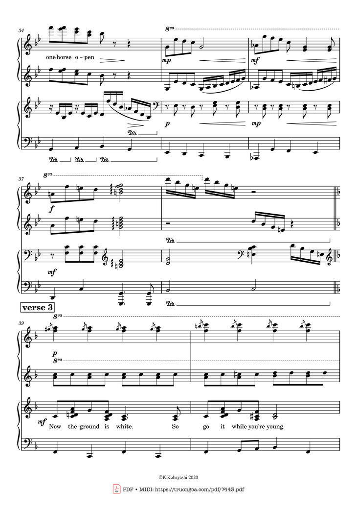 Page 7 of the piano sheet music PDF Piano - Jingle Bells Piano 4 hands by James Pierpont
