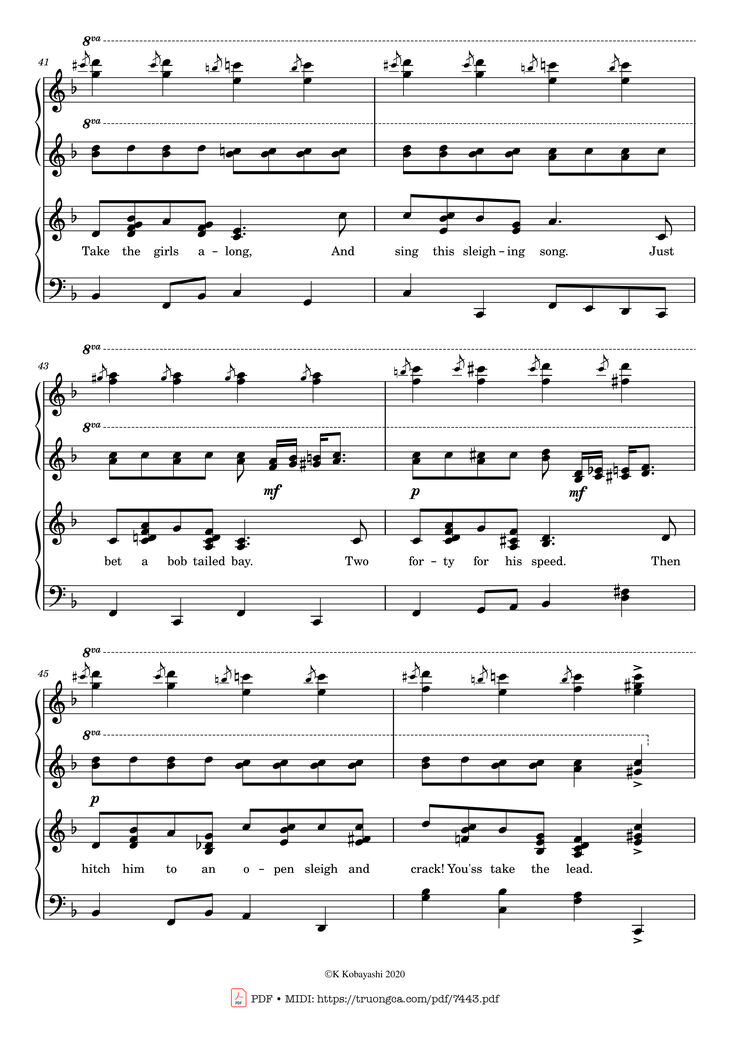 Page 8 of the piano sheet music PDF Piano - Jingle Bells Piano 4 hands by James Pierpont