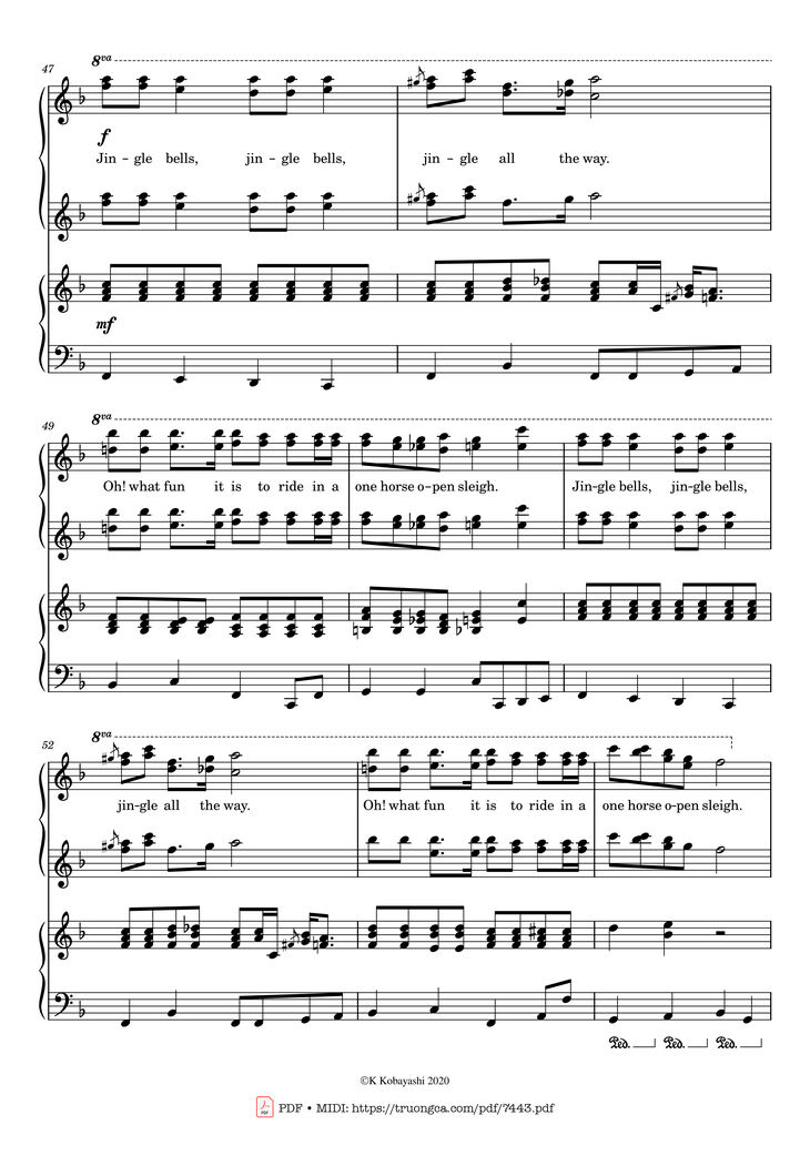 Page 9 of the piano sheet music PDF Piano - Jingle Bells Piano 4 hands by James Pierpont