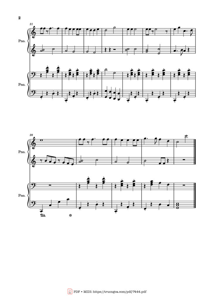 Page 2 of the piano sheet music PDF Piano - Jingle bells piano easy for 2 piano by James Pierpont