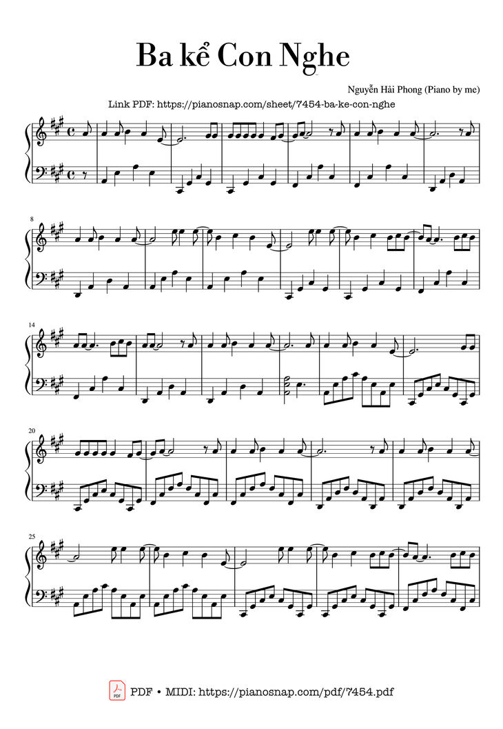 Page 1 of the piano sheet music PDF Piano Guitar Tab - Ba kể Con Nghe Piano by Ng Hải Phong