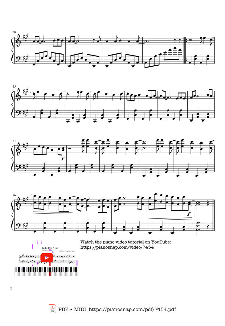 Page 2 of the piano sheet music PDF Piano Guitar Tab - Ba kể Con Nghe Piano by Ng Hải Phong