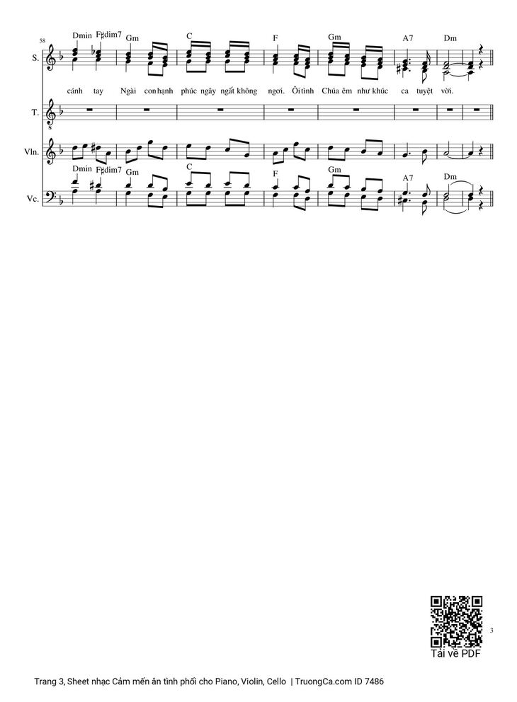 Page 3 of the piano sheet music PDF - Cảm mến ân tình phối cho Piano, Violin, Cello by Phùng Minh Mẫn