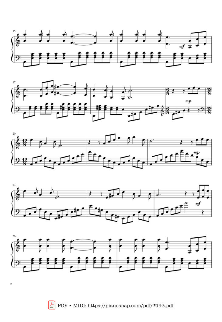 Page 2 of the piano sheet music PDF Piano - Diễm xưa Piano solo by Trịnh Công Sơn